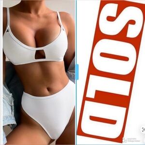 NWT CUPSHE Bikini Set for Women Bathing Suit Mid Waist Cutout High Cut Spaghetti